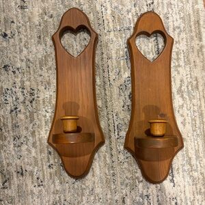 Wooden heart candle sconces